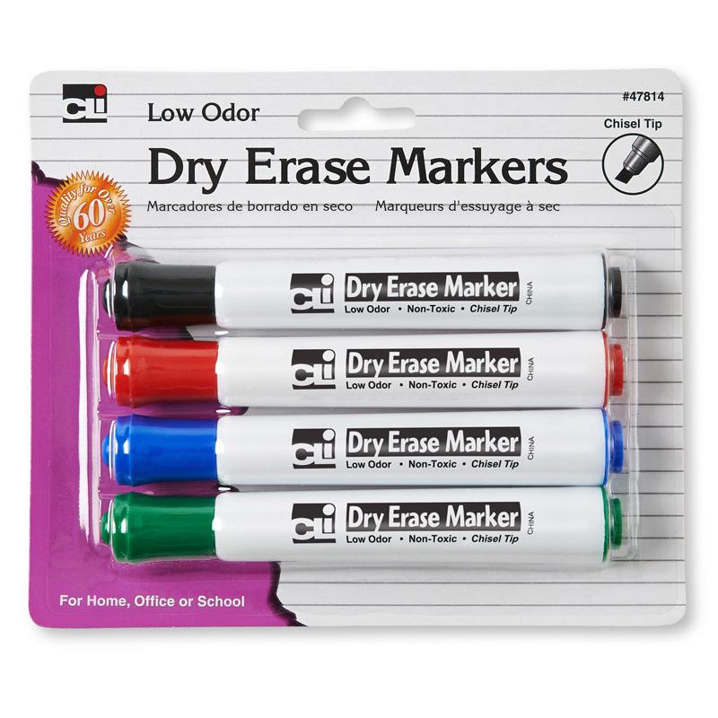 Chisel Tip Dry-Erase Markers - 4 pack