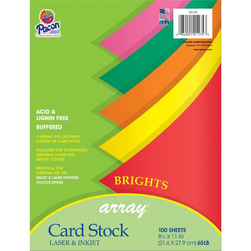 Knowledge Tree  Pacon Corporation D.b.a. Pacon Laser Print Printable  Multipurpose Card Stock - 10% Recycled - Letter - 8 1/2 x 11 - 65 lb  Basis Weight - 100 / Pack - Assorted