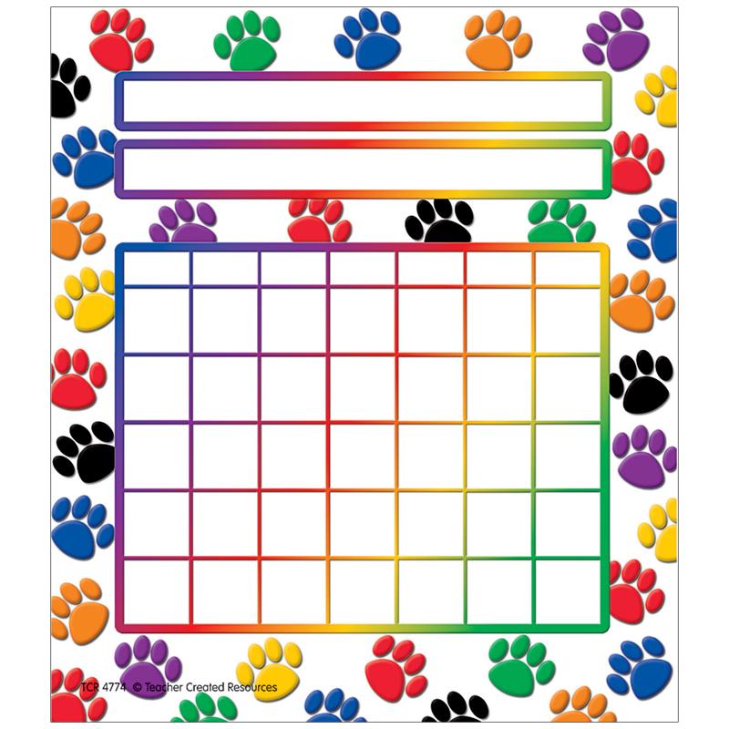 Colorful Paw Prints Incentive Charts, 5-1/4
