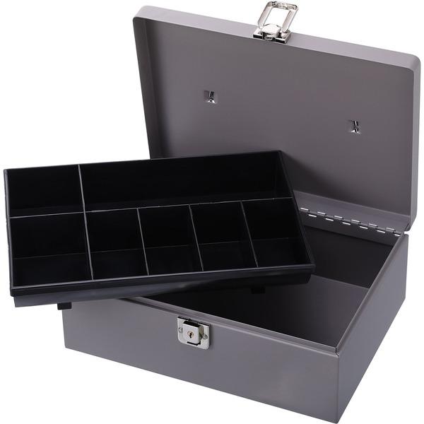 Sparco All-Steel Cash Box with Latch Lock - 1 Bill - 6 Coin - Steel - Gray - 4