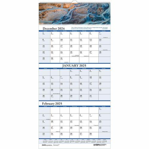 House of Doolittle Scenic 3-month Wall Calendar - Julian Dates - 1.2 Year - December 2024 till January 2026 - 3 Month Single Page Layout - 12 1/4