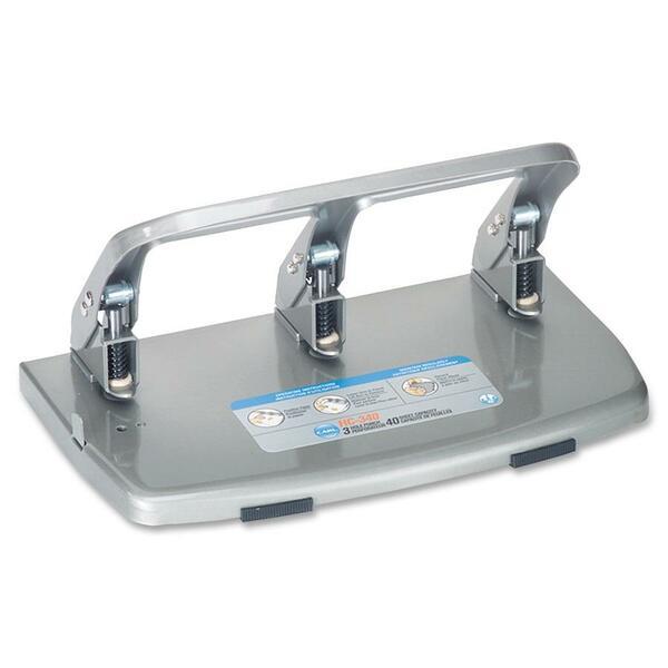 Knowledge Tree  Carl Mfg CARL Heavy-duty 3-Hole Punch with Tray - 3 Punch  Head(s) - 40 Sheet Capacity - 9/32 Punch Size - Silver