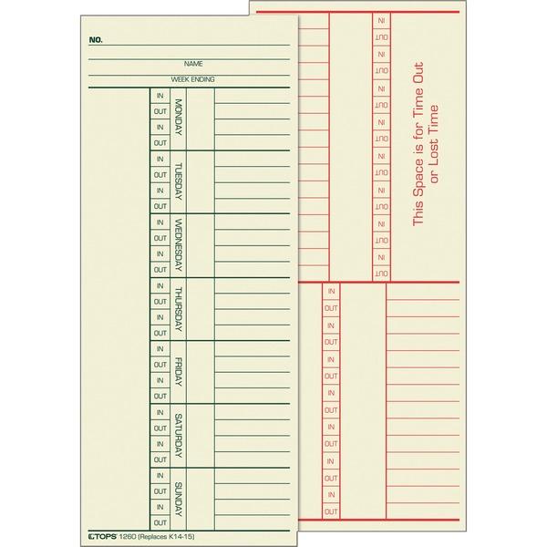 TOPS 2-Sided Weekly Time Cards - Double Sided Sheet - 3 3/8