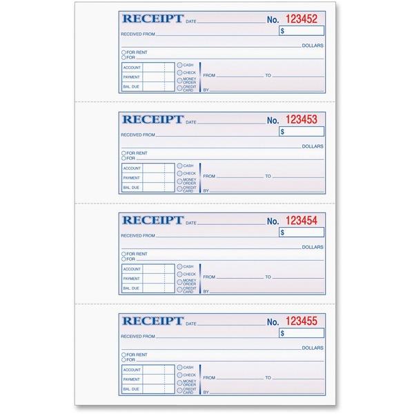 TOPS Money/Rent Receipt Book - 2 PartCarbonless Copy - 2 3/4