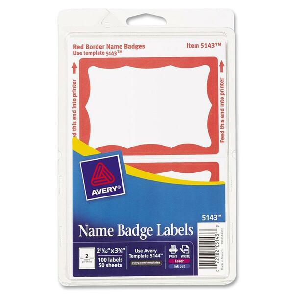 Avery® Name Badge Labels - Red Border - Removable Adhesive - 2 11/32