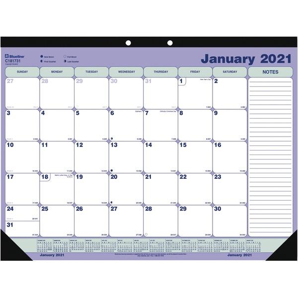 Blueline Desk/Wall Calendar Pad - Monthly - 1 Year - January 2021 till December 2021 - 1 Month Single Page Layout - 21 1/4