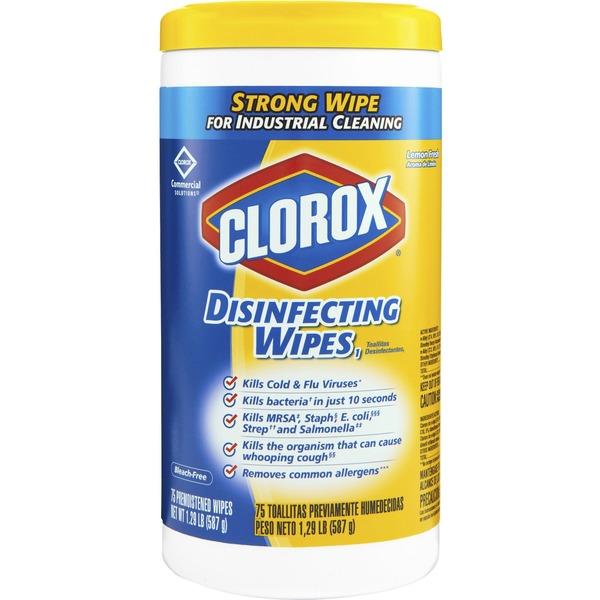 Clorox Disinfecting Wipes - Ready-To-Use Wipe - Lemon Scent - 75 / Canister - 6 / Carton - Yellow