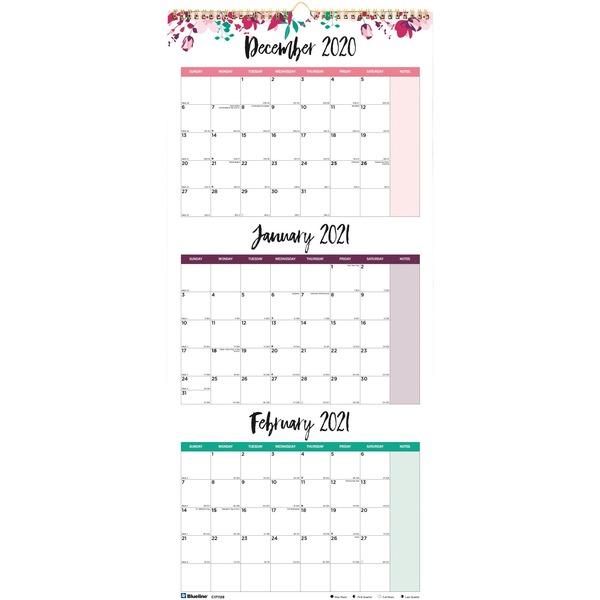 Rediform 3-month Quick View Wall Calendar - Academic/Professional - Julian Dates - Monthly - 1 Year - January 2020, 2020 till December 2020 - 3 Month Single Page Layout - Twin Wire - Hook & Loop - Wal