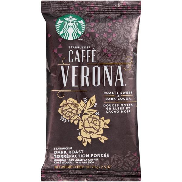 Starbucks Caffe Verona Dark Ground Coffee Pouch - Caffe Verona, Roasty Sweet, Dark Cocoa - Dark - 2.5 oz Per Pouch - 18 / Box