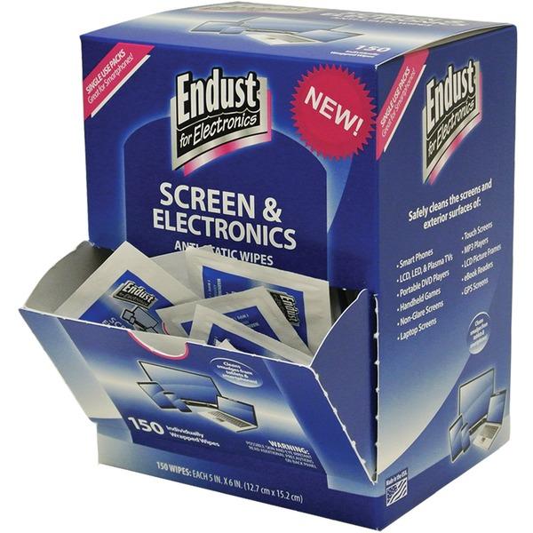 Endust Screen/Electronics Clean Wipes - For Smartphone, Handheld Device, Notebook, LCD, GPS Navigation System, Display Screen - Anti-static, Alcohol-free, Ammonia-free, Soft, Non-abrasive - 150 / Pack