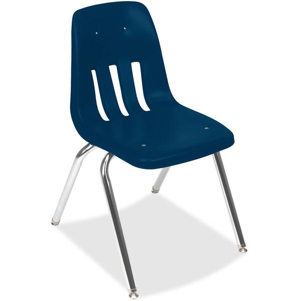 Virco 9000 Series Classroom Stacking Chairs - Chrome Steel Frame - Four-legged Base - Blue - Plastic - 18.6