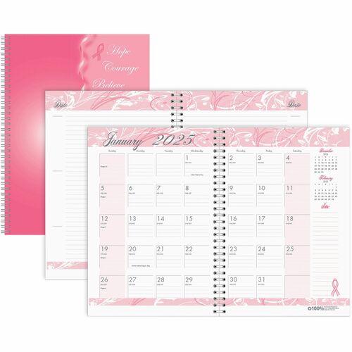 House of Doolittle BCA Pink Cover Monthly Wirebound Journal - Julian Dates - Monthly - 1 Year - Jan. 2025 - Dec. 2025 - 1 Month Single Page Layout - 7