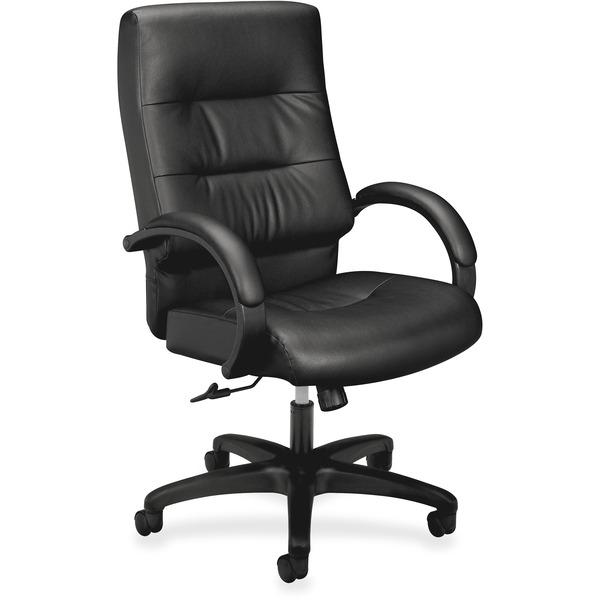 HON Client High-Back Executive Chair - Black Leather Seat - Black SofThread Leather Back - 5-star Base - 21.50