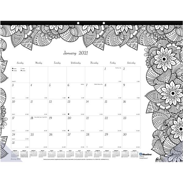 Blueline Botanica Design Compact Monthly Desk Pad - Monthly - January 2019 till December 2019 - 1Month Single Page Layout - Desk Pad - White - Chipboard - Tear-off, Notes Area, Eco-friendly, Eyelet - 