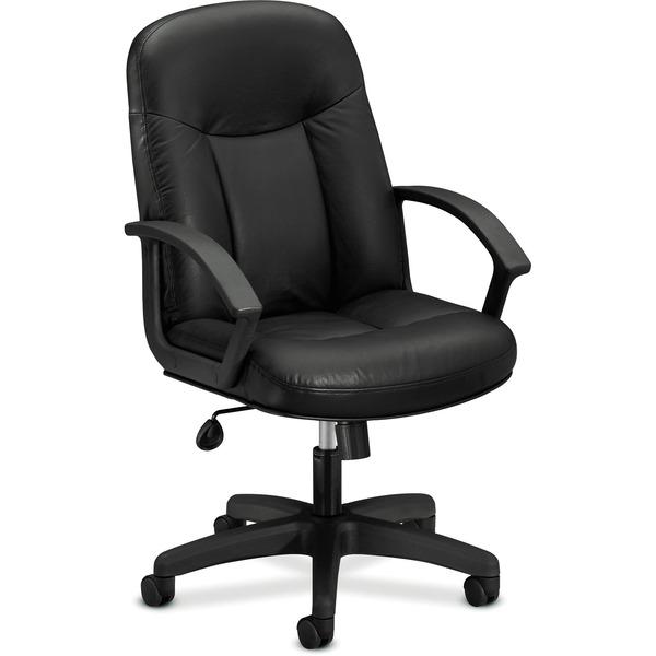 HON High-Back Executive Chair - Black Leather Seat - Black SofThread Leather Back - 5-star Base - 20.50