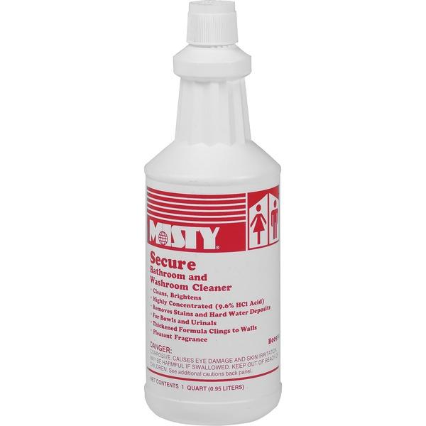 MISTY Secure Bathroom/Washroom Cleaner - Liquid - 32 fl oz (1 quart) - Mint Scent - 12 / Carton - Blue