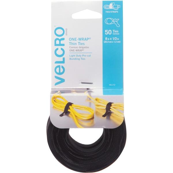 VELCRO Brand ONE-WRAP Ties 8in x 1/4in Ties, Black - 25 ct.