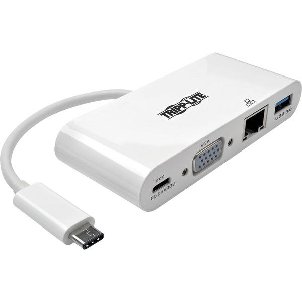 Tripp Lite USB C to VGA Multiport Video Adapter Converter w/ USB-A Hub, USB-C PD Charging Port & Gigabit Ethernet Port, Thunderbolt 3 Compatible, USB Type C to VGA, USB-C, USB Type-C - for Notebook/Ta