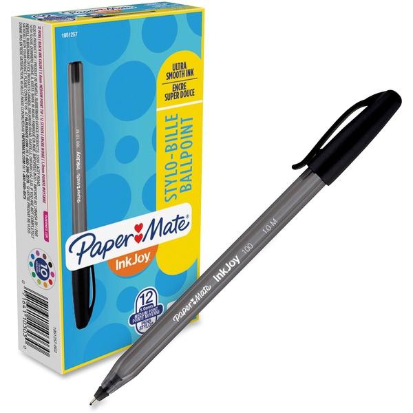 Paper Mate Inkjoy 100 ST Ballpoint Stick Pens - Medium Pen Point - 1 mm Pen Point Size - Retractable - Black - Translucent Barrel - 12 / Dozen