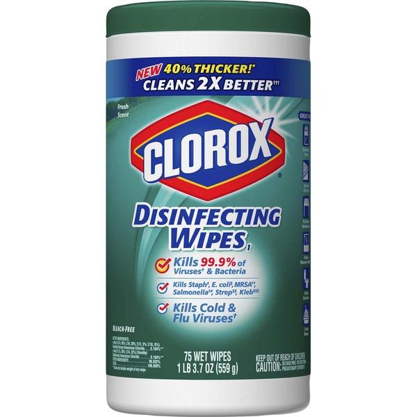 Clorox Bleach-Free Scented Disinfecting Wipes - Fresh Scent - 75/Canister - 6/Carton 