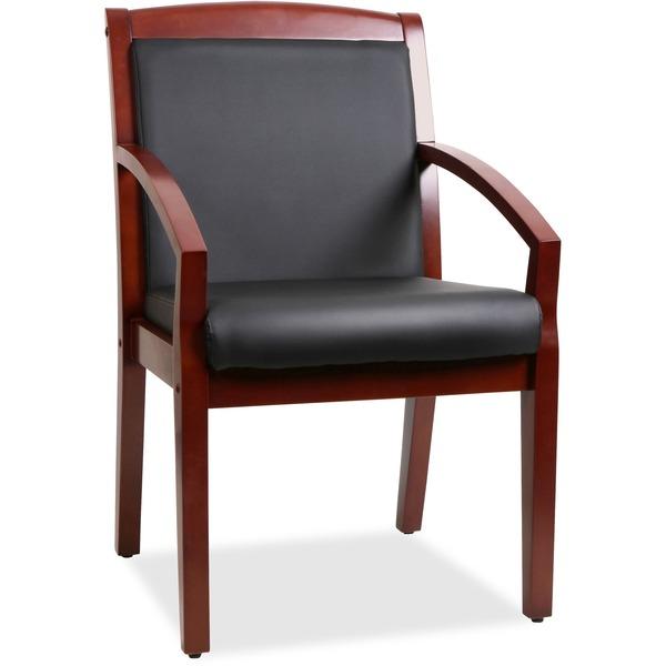 Lorell Sloping Arms Wood Guest Chair - Black Bonded Leather Seat - Black Bonded Leather Back - Cherry Wood Frame - Four-legged Base - 20.13