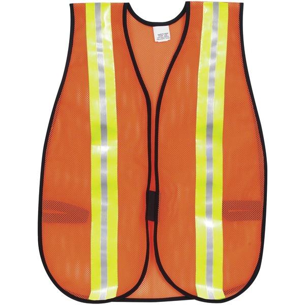 Crews Reflective Fluorescent Safety Vest - Elastic Strap, Hook & Loop, Comfortable, Washable, Lightweight, Reflective Strip, Reflective Front & Back - Visibility Protection - Polyester, Fabric - Orang