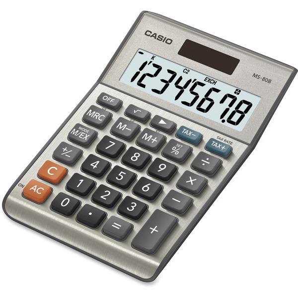 Casio MS80 Desktop Solar Tax Calculator - Extra Large Display, Dual Power, Rubber Feet, Key Rollover, 3-Key Memory, Sign Change, Easy-to-read Display, Independent Memory - Battery, Solar Powered - 5.8