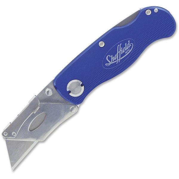 Sheffield Great NeckLockback Utility Knife - Locking Blade, Sturdy, Snap Closure, Lightweight, Pocket Clip - Aluminum - Blue - 8.9