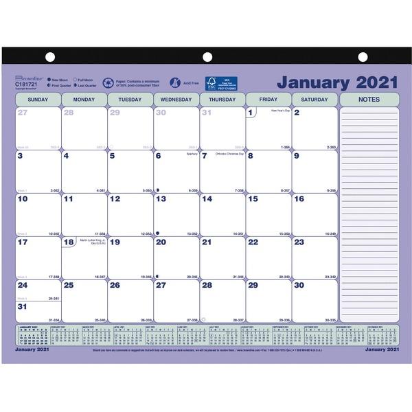 Brownline Mini Monthly Desk Pad - Julian Dates - Monthly - 1 Year - January 2021 till December 2021 - 1 Month Single Page Layout - 11