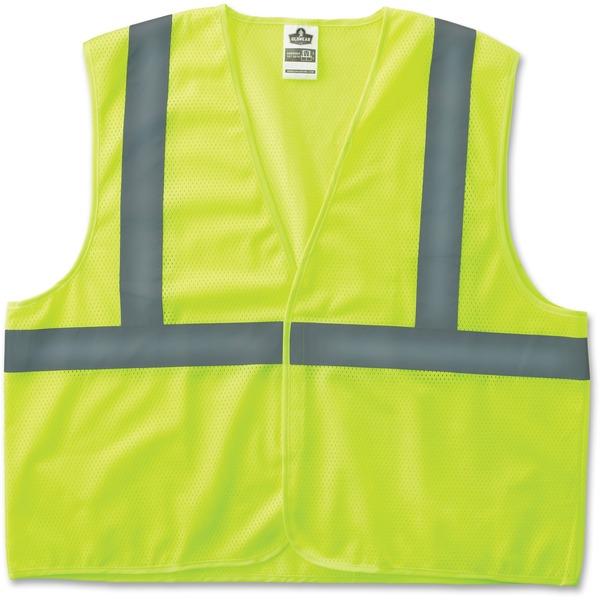 GloWear Class 2 Lime Super Econo Vest - Reflective, Machine Washable, Lightweight, Hook & Loop Closure - Small/Medium Size - Polyester Mesh - Lime - 1 / Each