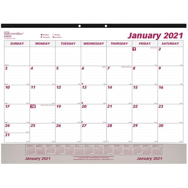 Brownline Vinyl Strip Monthly Desk Pad - Julian Dates - Daily, Monthly - 1 Year - January 2021 till December 2021 - 1 Month Single Page Layout - 22