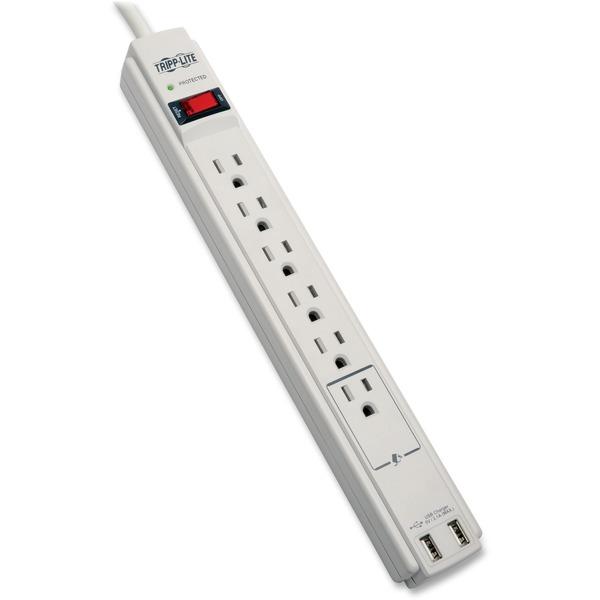 Tripp Lite Surge Protector Power Strip 120V USB 6 Outlet 6' Cord 990 Joule - 6 x NEMA 5-15R, 2 x USB - 1875 VA - 990 J - 125 V AC Input - 5 V DC Output