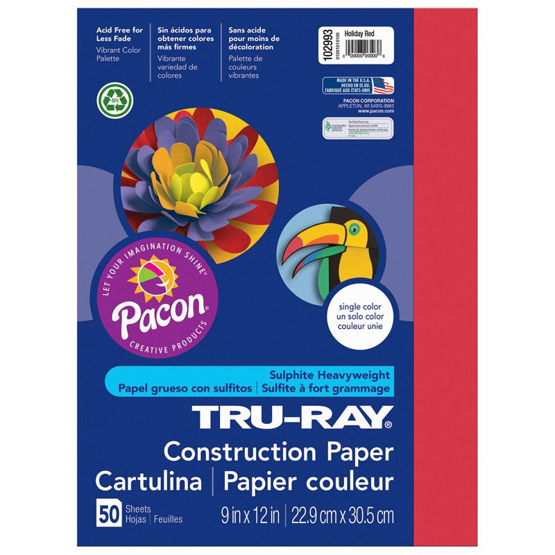 Knowledge Tree  Pacon Corporation D.b.a. Tru-Ray® Construction Paper,  Holiday Red, 9 x 12, 50 Sheets