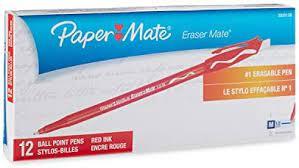 Paper Mate Erasermate Ballpoint Pens - Medium Pen Point - 1 mm Pen Point Size - Conical Pen Point Style - Red - Red Barrel - 1 Dozen