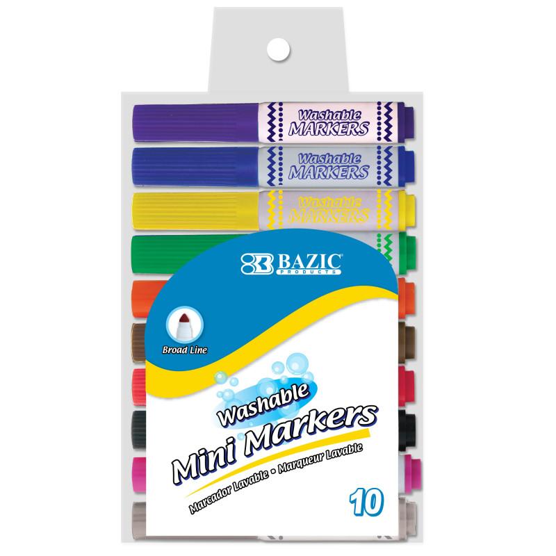 Bazic Washable Markers 10 Colors Mini Broad Line