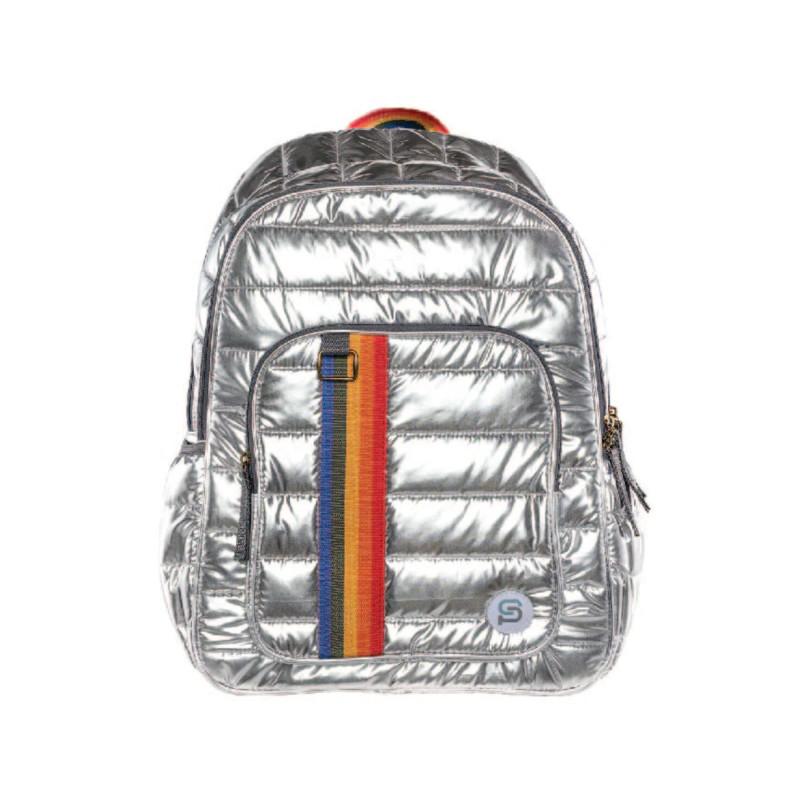 18in Silver Rainbow Puff Backpack