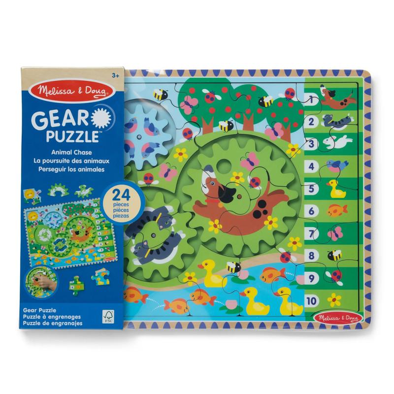 Animal Chase I-spy Wooden Gear Puzzle