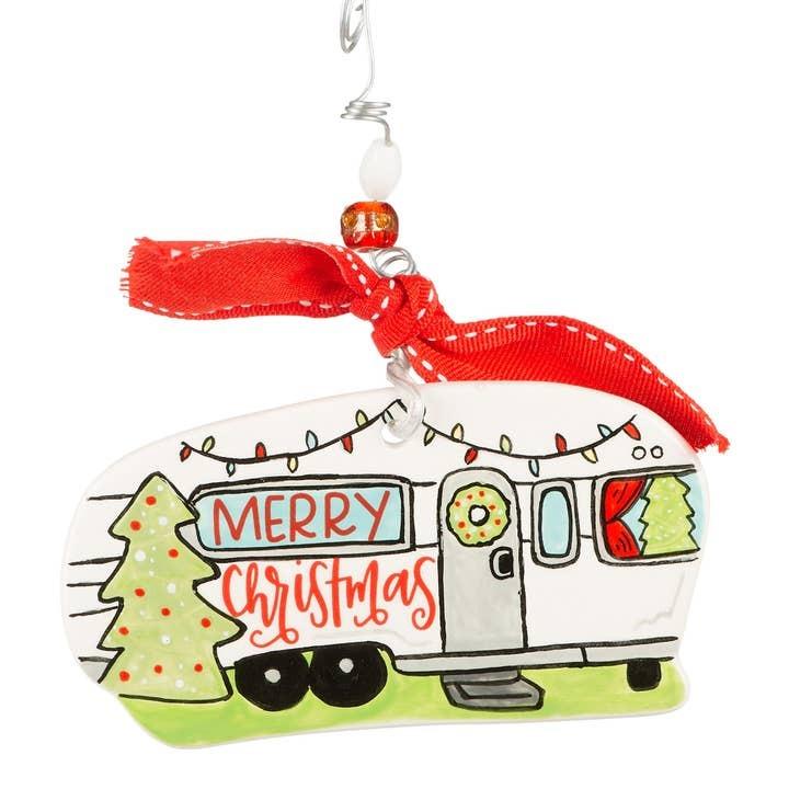 Merry Christmas Camper Flat Ceramic Ornament