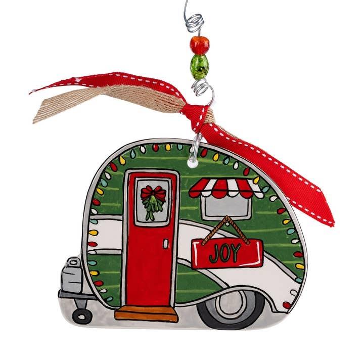 Christmas Camper Flat Ceramic Ornament