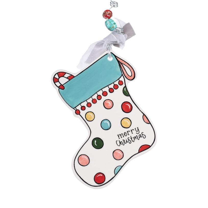 Colorful Stocking Flat Ceramic Ornament